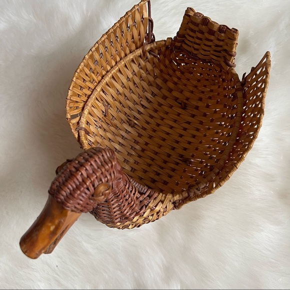 Vintage Wicker Brown Rattan Woven Duck Basket Planter Trinket BOHO 🪴Vibes - Picture 5 of 10